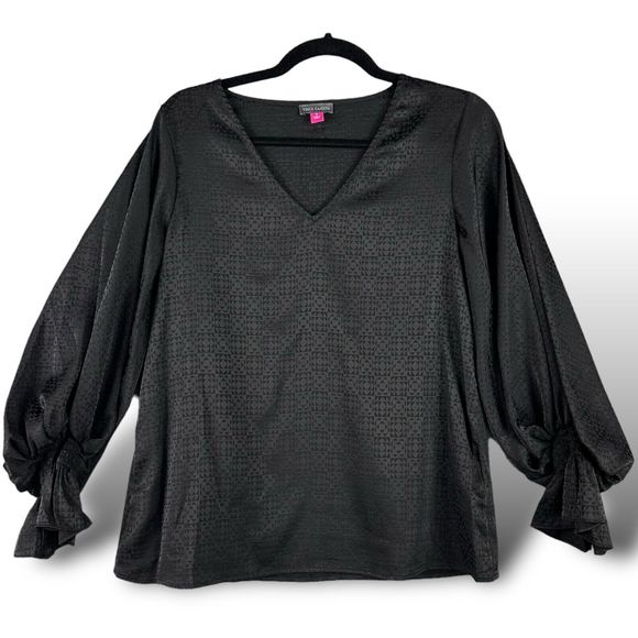 Vince Camuto Women's Sm Geometric Printed Jacquard Blouse Pheasant Sleeves EUC - Picture 1 of 7